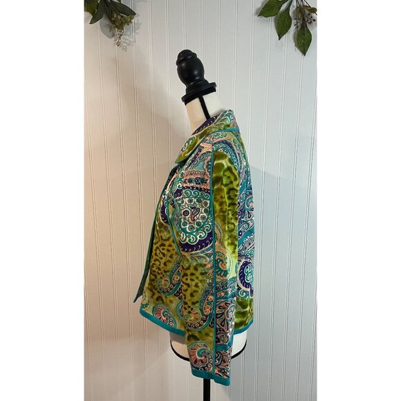 Harvé Benard Womens Paisley Print Jacket Size 8 Cotton Blend Green & Teal - Picture 5 of 13